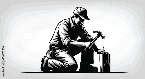 A farmer in overalls and a hat bending down to lift a metal bucket from the ground in a simple illustration.