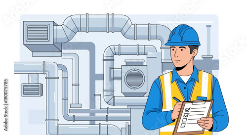 installation inspection technician monitoring HVAC system installation and maintenance in industrial setting