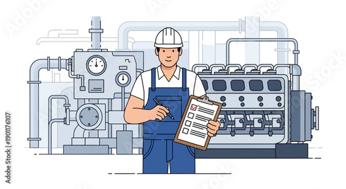 Industrial Engineer Inspecting Machinery and Monitoring Operations in a Factory Setting