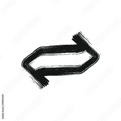 Bold black brush stroke arrow symbol indicating direction change or exchange isolated on a clean white background representing movement transition and duality with a modern