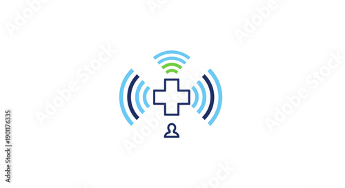 Medical Cross Symbol with Wireless Signal.