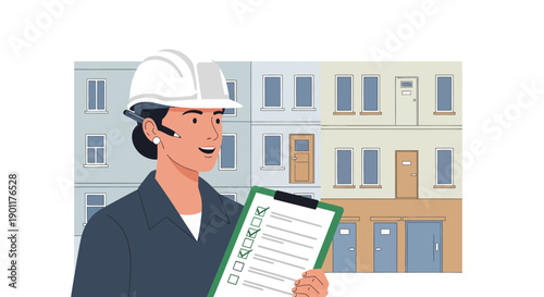 Construction Site Supervisor Reviewing Safety Checklist in Urban Neighborhood