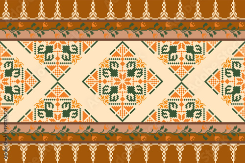 Seamless geometric pattern . pixel pattern. Design for clothing fabric textile ornamentation embroidery Hand stitched pattern . cultural stitching pixel art , Cross stitch pattern