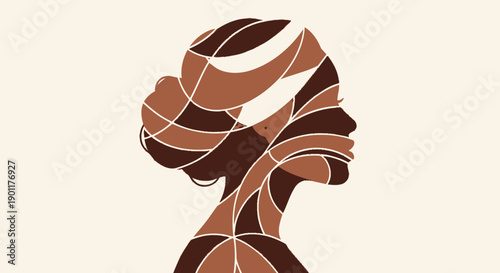 Abstract profile of a woman's head with diverse skin tones and patterns.