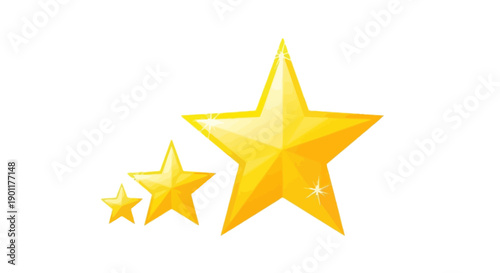 Three golden stars of varying sizes, symbolizing achievement, success, and excellence against a white background.