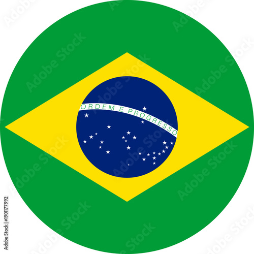 Brazil national flag round badge. Vector flag of Brazil