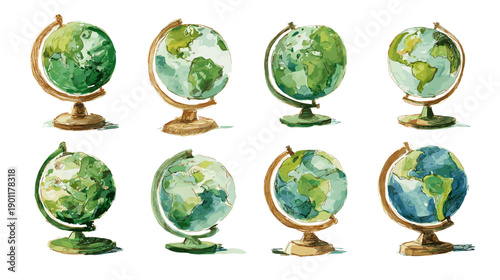 set of earh globe green vector illustration