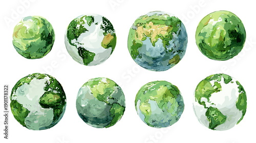 set of earh globe green vector illustration