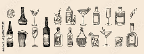 set od alcohol vextor illustration isolated on white 