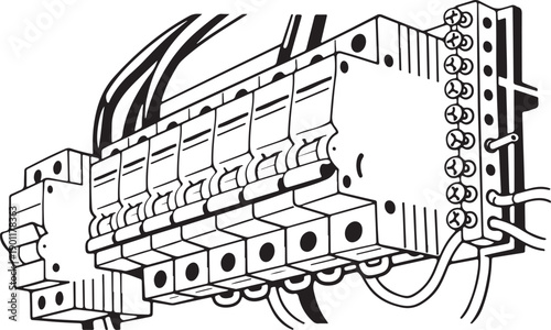 Electrical Control Panel with Circuit Breakers and Wiring