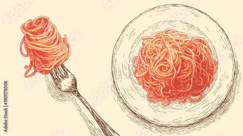 italian pasta vector hand drawn illustration 