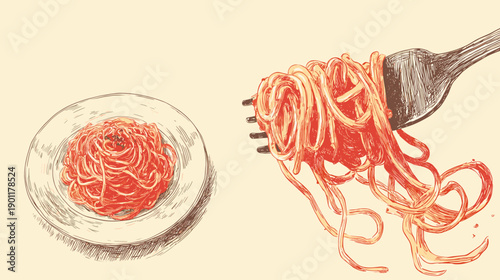 italian pasta vector hand drawn illustration 