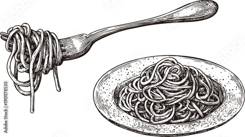 italian pasta vector hand drawn illustration 