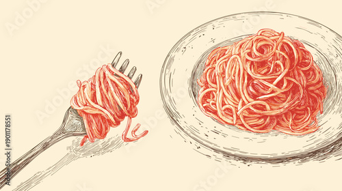 italian pasta vector hand drawn illustration 