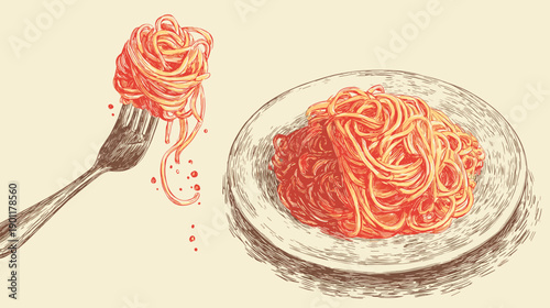 italian pasta vector hand drawn illustration 