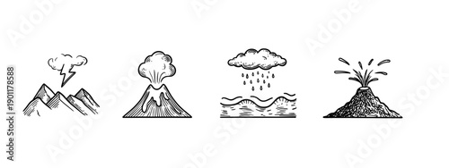 vector illustration of a mountain landscape volcano set isolated on white background 