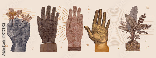 hand drawn vector illustration of hands set 