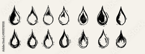 set of vector black and white drops