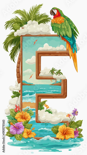 letter alphabet frame with palm trees