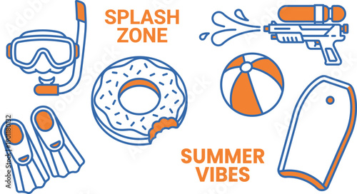 Summer Splash Zone Beach Toys and Treats Vector Icons