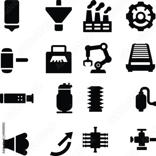 Industrial icons and symbols for manufacturing and technology