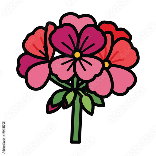Colorful Cartoon Flowers with Green Stem.