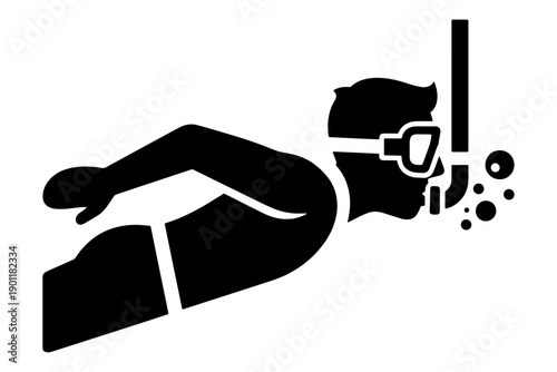 Man Snorkeling Silhouette Vector Icon for Water Sports