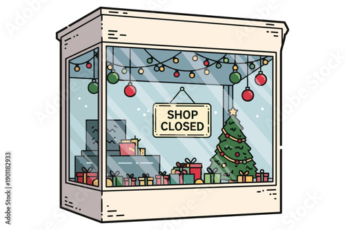 Christmas shop closed with festive decorations and gifts, a cozy scene hinting at holiday cheer but temporary closure for the festive season