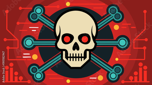 Dangerous warning symbol with crossed bones and biohazard elements isolated on white background, Vector