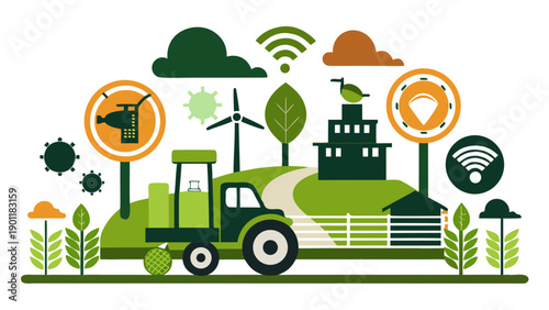 Eco-friendly truck delivering sustainable energy solutions to a green community isolated on white background, Vector