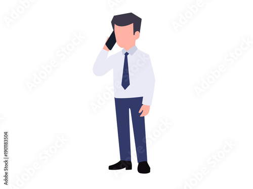 Businessman Talking on Mobile Phone – Flat Vector Office Character