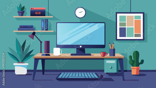 Modern home office workspace with stylish decor and natural lighting. isolated on white background, Vector