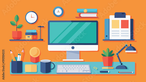 Creative workspace with tech gadgets and diverse professionals collaborating isolated on white background, Vector