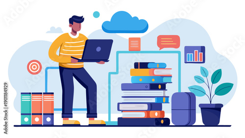 A creative professional working in a busy, well-organized home office environment. isolated on white background, Vector