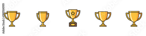 Trophy cup icon set collection in flat style. Award prize vector illustration on isolated background. Champion sports event sign business concept. Vector Illustration. EPS 10
