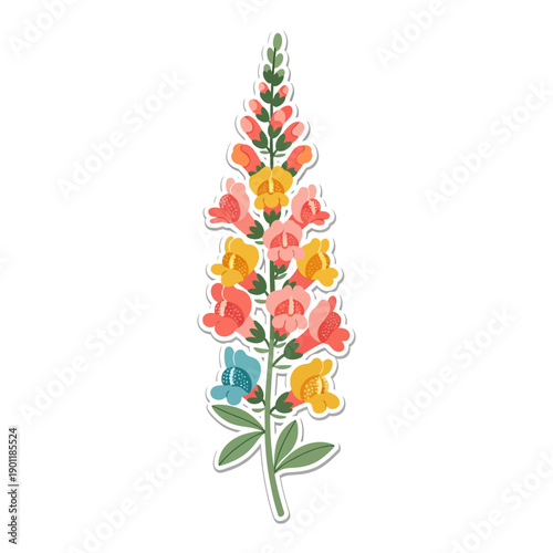 Colorful Digital Illustration of a Flowering Plant with Butterfly