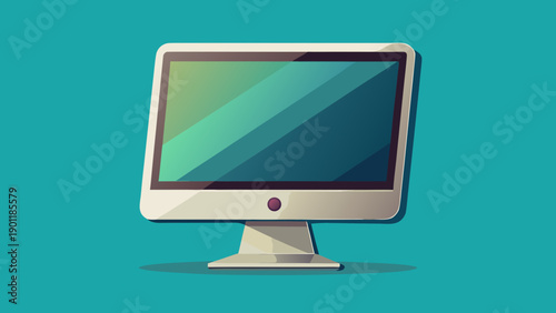 Stylish modern desktop computer monitor with sleek design on a blue background isolated on white background, Vector