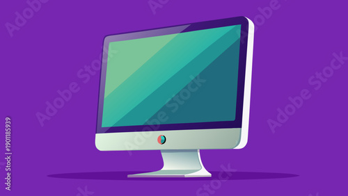 Modern computer monitor with colorful gradient display on purple background isolated on white background, Vector