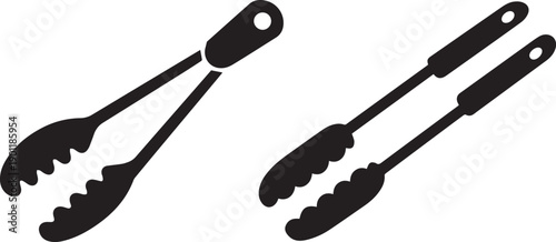 Black silhouette of a grill tong, isolated on a white background. Clean vector illustration ideal for barbecue, cooking, kitchen tools, and minimalist graphic designs.