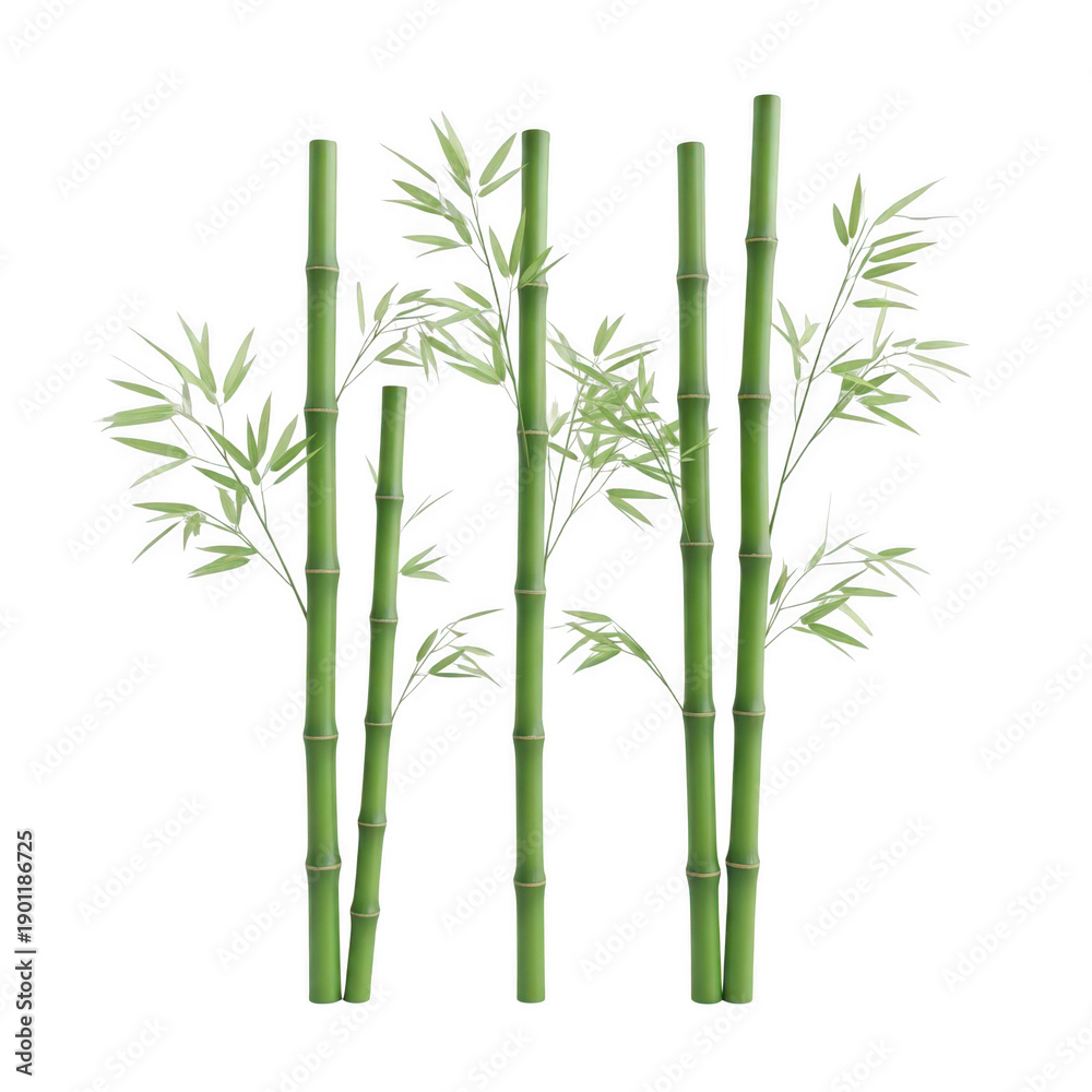 Fototapeta premium Bamboo stalks with leaves isolated on transparent background