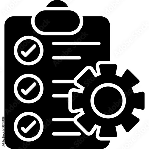 Clipboard with checklist and gear Icon