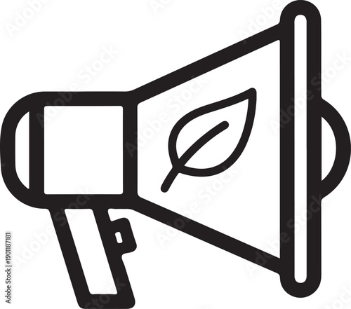 Environmental communication icon featuring a megaphone with an eco symbol and a leaf for green advocacy. isolated on white background, illustration