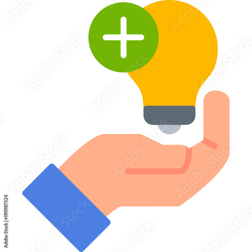 Hand holding light bulb with plus Icon