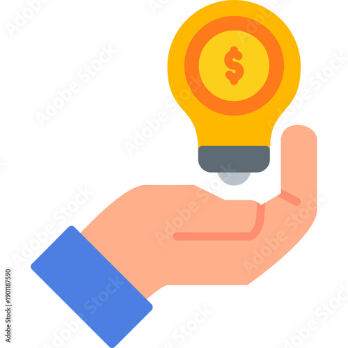 Hand holding light bulb with coin Icon