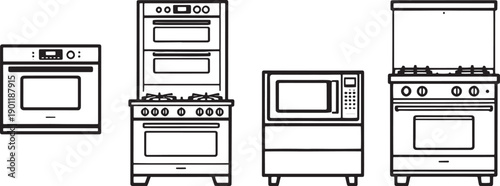 Showcasing a collection of kitchen appliances, this graphic presents a sleek visual guide to domestic cooking essentials.