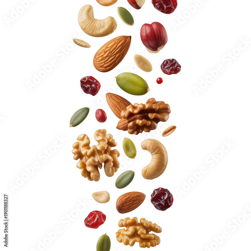 Assorted Nuts and Dried Fruits colorful walnuts isolated on a transparent background