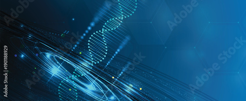 Scientific or medica background, DNA strands, connected neural web