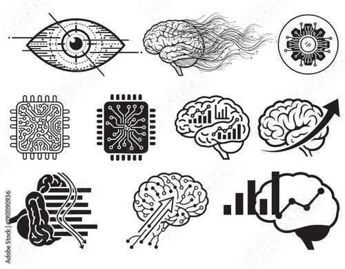 Virtual Reality and Augmented Intelligence Symbols for Metaverse Tech.