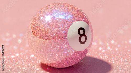 A pink ball with a white number 8 on it