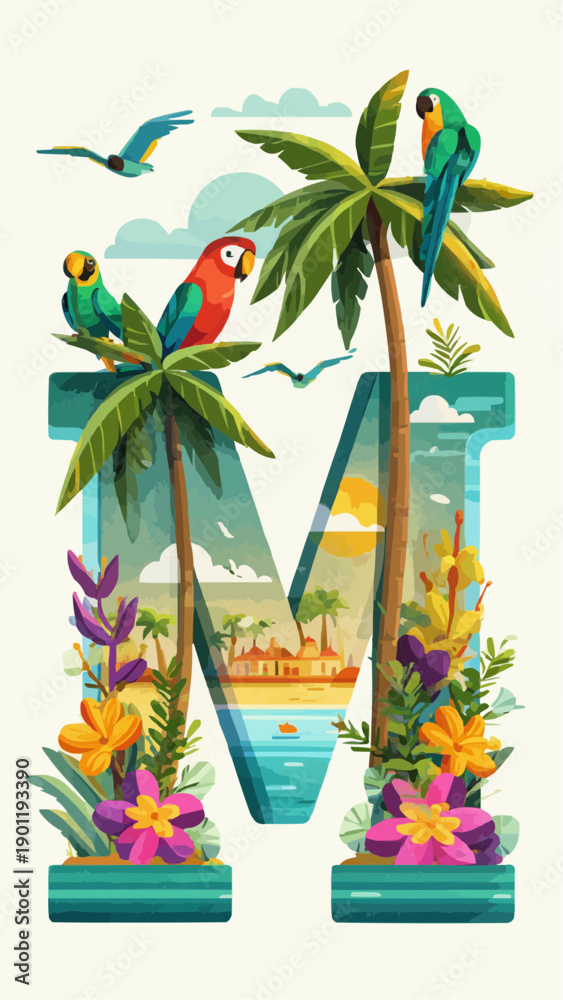 Fototapeta premium letter alphabet frame with palm trees